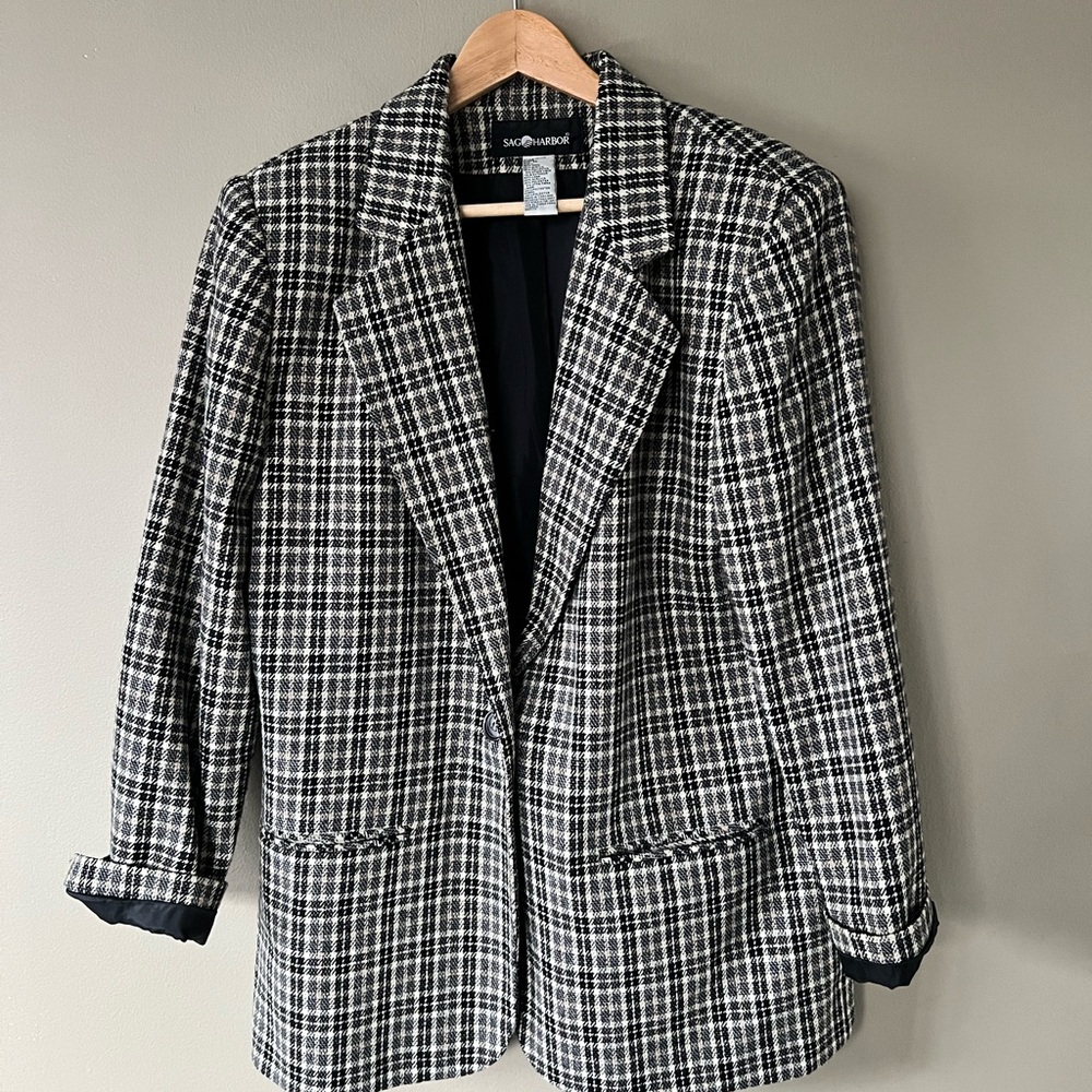 Black and White Plaid Suit Blazer by Sag Harbor